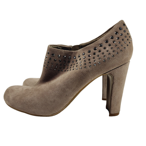 Enzo Angiolini Heeled Ankle Boots Booties sz 7 M Kaiser Suede Beige Embellished - Picture 3 of 11